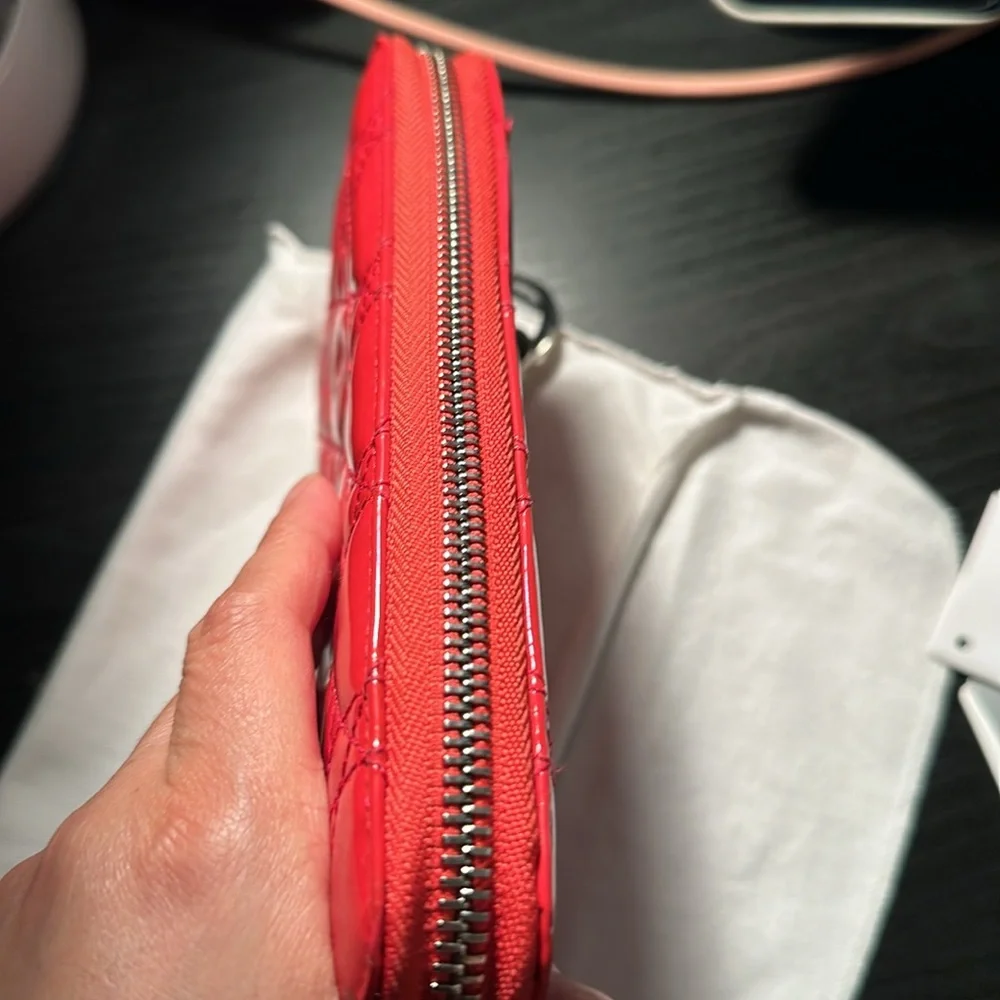 Christian Dior patent long wallet with charm